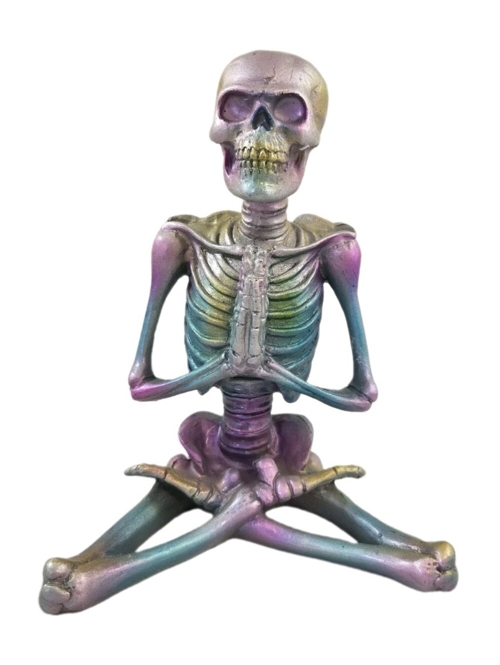 Multicolor Metallic Meditating Yoga Skeleton Halloween Tabletop Decor 8"